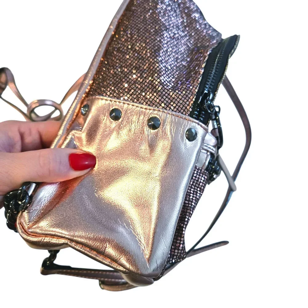 Victoria's Secret Metallic Bling Chain Mini Backpack Sexy Rose Gold Stud Bag